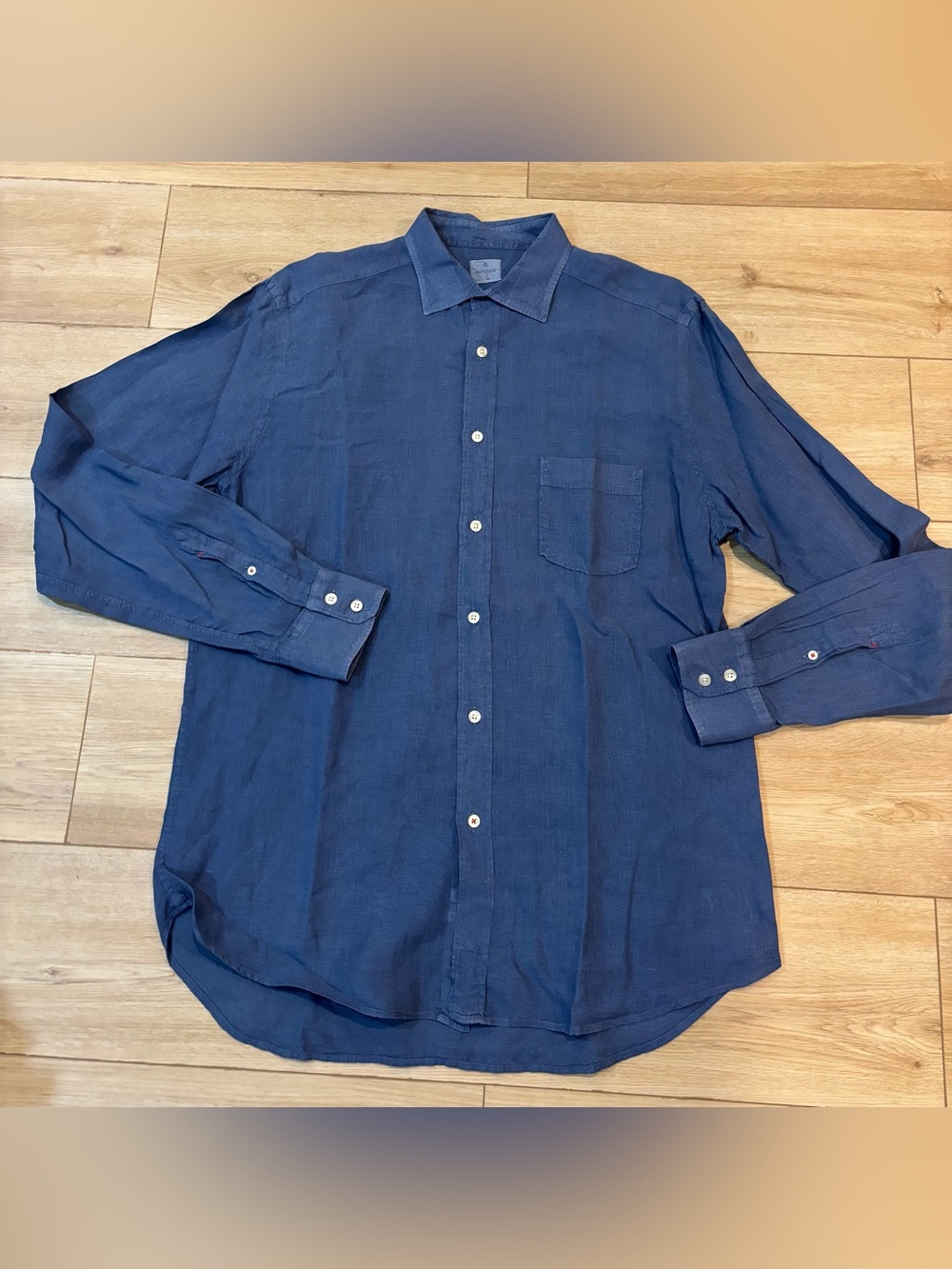 Hartford Paul Mens 100% Linen Shirt Navy Blue Long Sleeve Button Up Large L